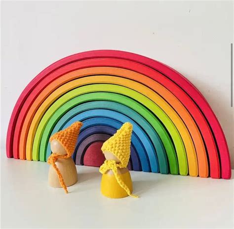 Large Wooden Rainbow Stacker 12pcs Rainbow Stacker Toy Etsy