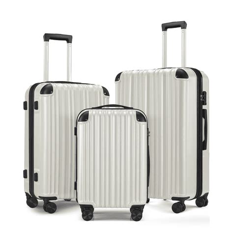 3 Piece Hard Shell Expandable Luggage Sets Abs Spinner Suitcase With Tsa Lock And Wheels White