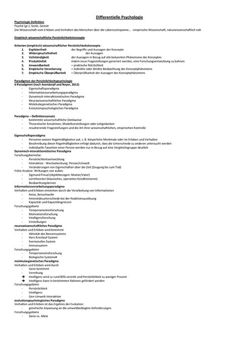 Differentielle Psychologie Zusammenfassung Differentielle Psychologie