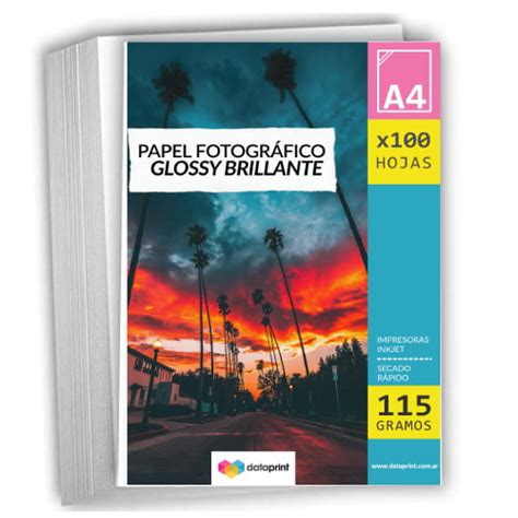 Papel fotográfico brillante glossy A4 115gr por 100 hojas Data Print