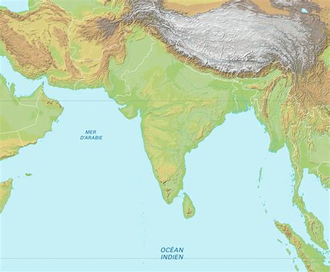 Asie du Sud carte physique vierge Média Encyclopædia Universalis