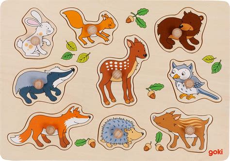 Animaux de bois puzzle à encastrements Goki 57387 Tipotam Jeux