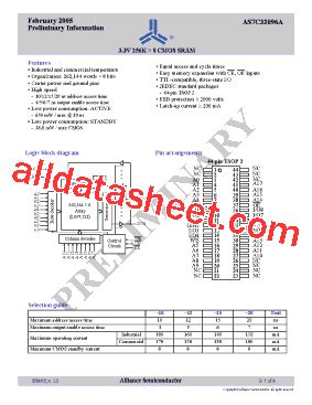 AS7C32096A 12TCN Datasheet PDF Alliance Semiconductor Corporation