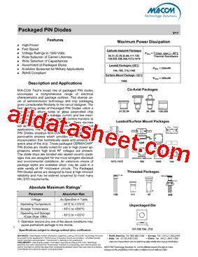 PACKAGEDPINDIODES Datasheet PDF M A Technology Solutions Inc