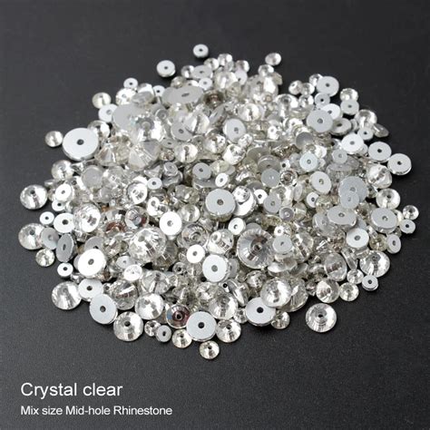 Sale Sew On New Mid Hole Rhinestone Clear Mix Size 3mm 4mm 5mm 6mm 8mm