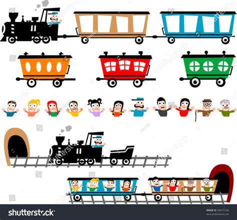 Train And Wagon Alternatives With Different Cartoon Characters Stock ...