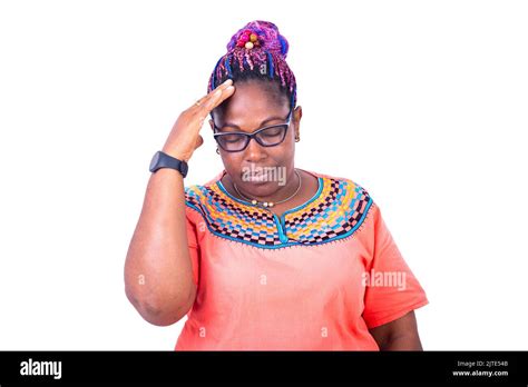 Tired Mature Woman Wearing Optical Glasses With Closed Eyes Holding