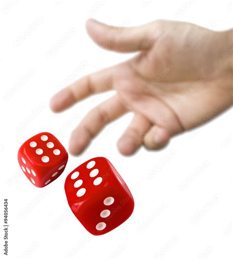 Male Hand Rolling Red Dice Isolated On White Background Stock Photo