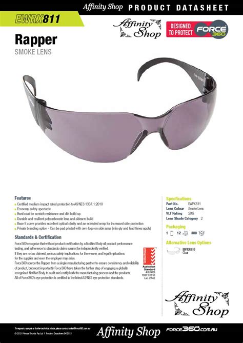 Rapper Safety Specs Force360 12 Pack Eyewear Affinity Shop