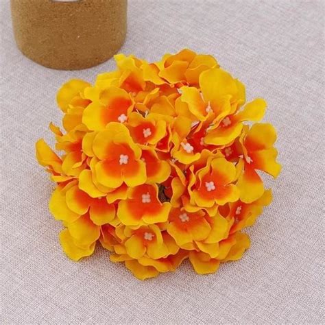 FLEUR SECHEE Orange Fleurs Hortensia Artificielles En Soie 10 Paquets