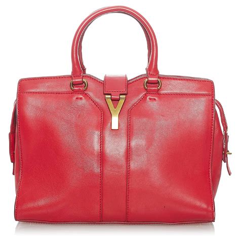 Yves Saint Laurent Ysl Red Cabas Chyc Ligne Leather Satchel Pony Style