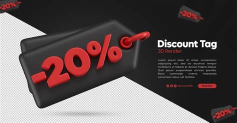 Representación 3d del precio de descuento negro y rojo 20 por ciento de