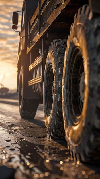 Premium Photo Large Truck Driving Down Wet Road