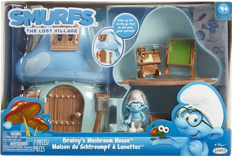 Smurfs The Lost Village Mushroom House Playset Brainy Smurf Figure Andi