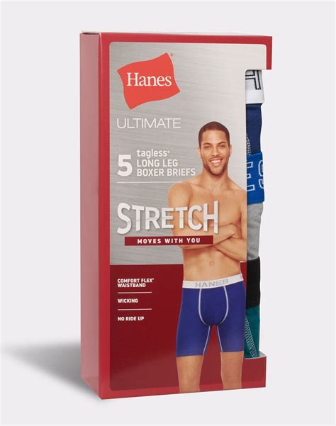 Hanes Ultimate Boxer Brief 5 Pack Mens Stretch Long Leg Comfort Flex