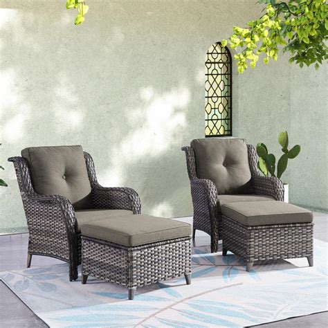 Opohoro Arcobay 4 Piece Gray Wicker Outdoor Lounge Chairs Patio