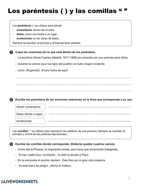 Ficha online de Paréntesis y comillas para Cuarto de Primaria Puedes