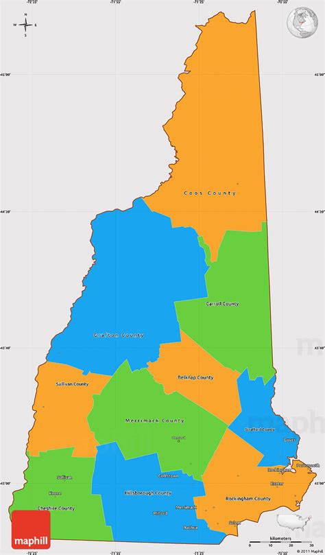 Political Simple Map of New Hampshire, cropped outside