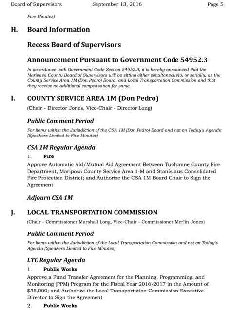 Mariposa County Board of Supervisors Meeting Agenda for Tuesday ...