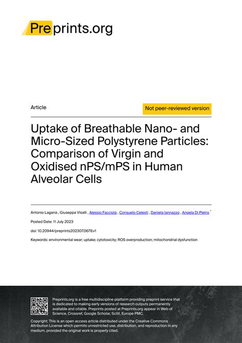 PDF Uptake Of Breathable Nano And Micro Sized Polystyrene Particles