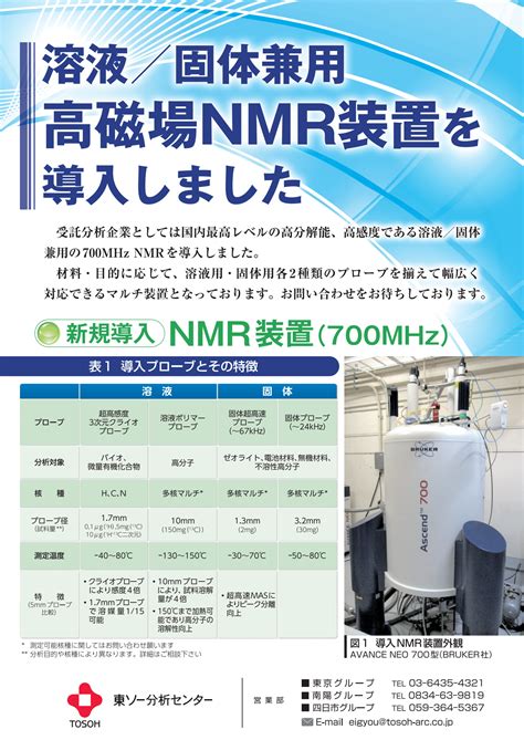 新規nmr導入紹介液体／固体兼用高磁場nmr装置を導入しました 株式会社東ソー分析センター