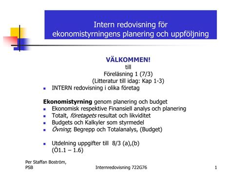 Ppt Intern Redovisning F R Ekonomistyrningens Planering Och