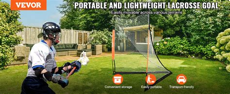 VEVOR Lacrosse Goal, 6' x 6' Lacrosse Net, Portable Lacrosse Goal with Carry Bag, Fiberglass Rod ...