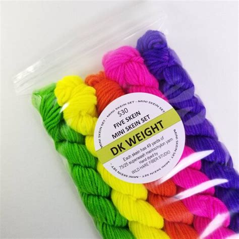 Dk Weight Neon Mini Skein Set Hand Dyed Merino Nylon Yarn Etsy