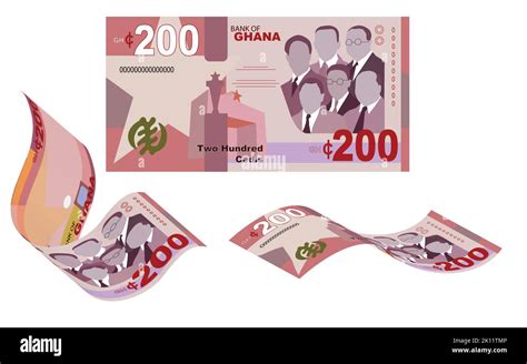 Vector Illustration Of Set Of Ghanaian Cedi Notes Editable And