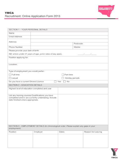 Fillable Online Ymcansw Org Recruitment Online Application Form YMCA