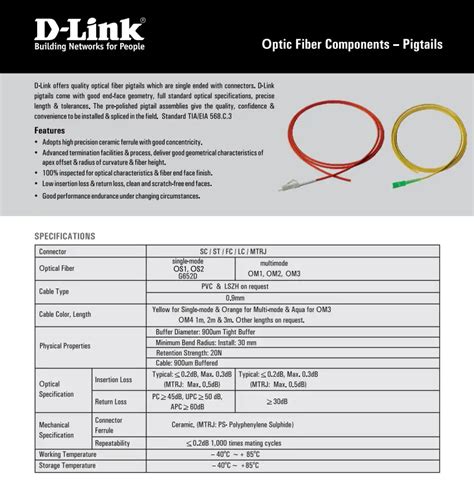 D Link SC Simplex Single Mode Pigtail 1M Extra Sale