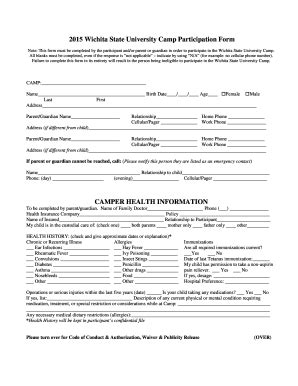 Fillable Online Wichita State University Camp Participation Form