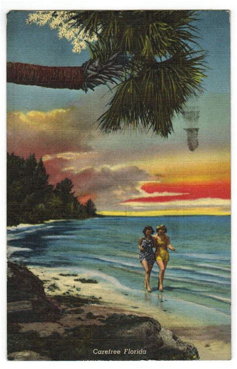 Florida Vintage Linen Postcard Coastal Decor Retro Pinup Etsy Uk