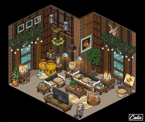 Habbo Cozy Livingroom Isometric Art Cabin Art Pixel Art Design