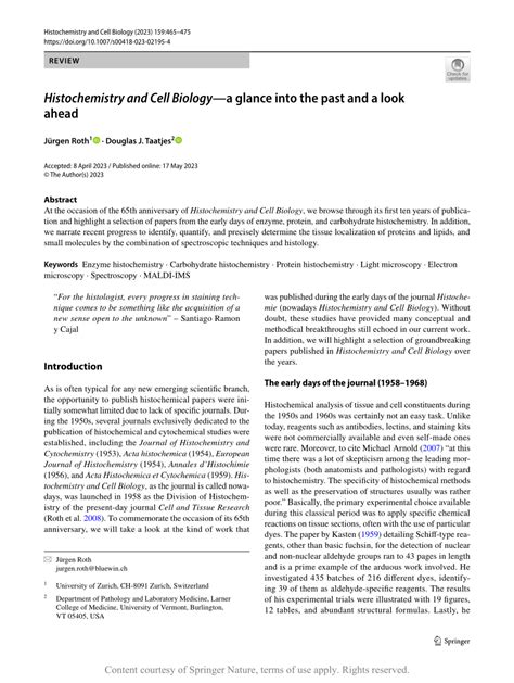 PDF Histochemistry And Cell Biologya Glance Into The Past And A Look