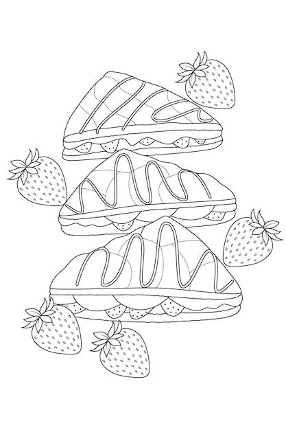 Handgezeichnete Illustration von Erdbeer Scones Malvorlage für Kinder