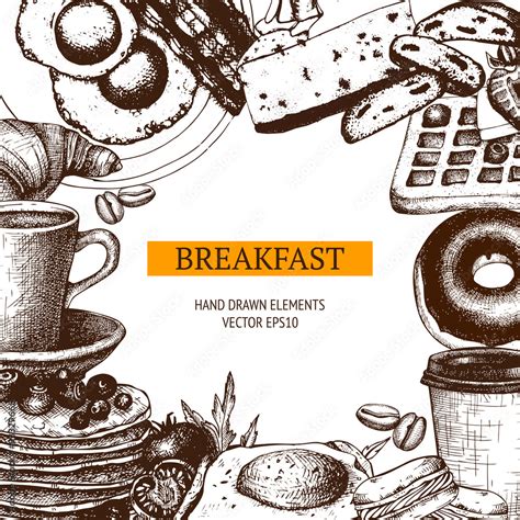 Vector Ink Hand Drawn Food Sketch Collection For Breakfast Menu