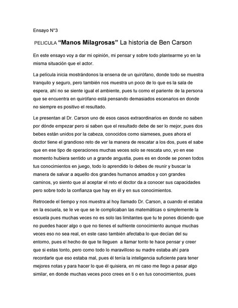 Ensayo Pelicula Manos Milagrosas Ensayo N° Pelicula Manos Milagrosas