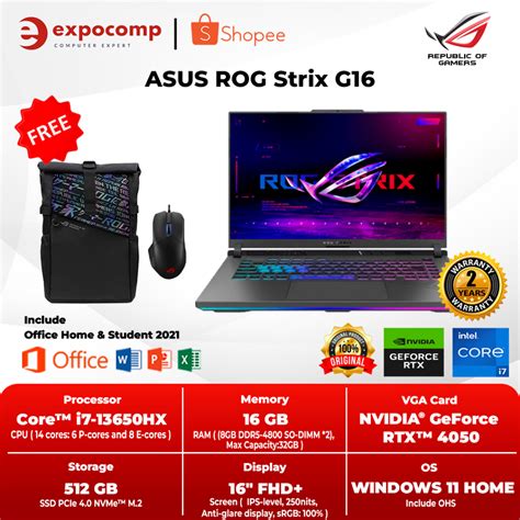 Jual Asus Rog Strix G16 G614ju I745j6r O Green Core I7 13650h Rtx4050 16gb 512gb W11ohs