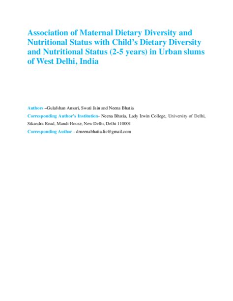 Pdf Association Of Maternal Dietary Diversity And Nutritional Status