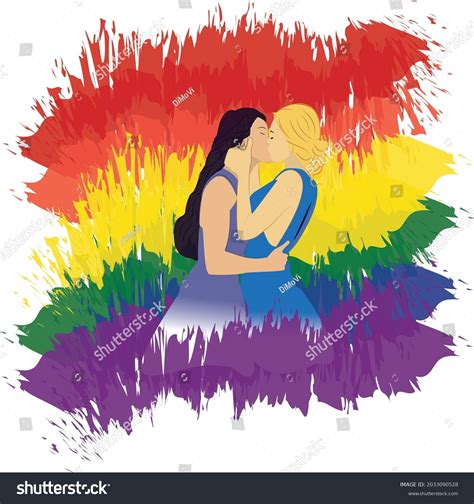 Lesbian Couple Kissing Lgbtq Illustration Royalty Free Stock Vector