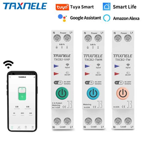 Tuya Wifi Smart Circuit Breaker Power Metering Energy Meter Kwh P A