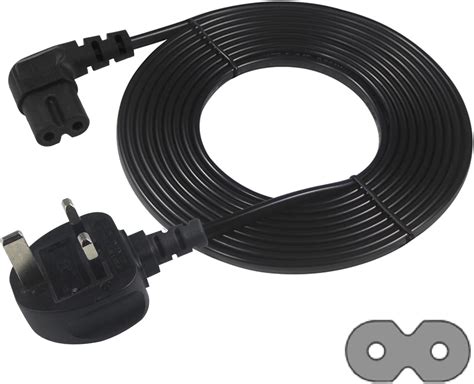 Tv Power Cable Uk 3pin Plug To Right Angled 90 Degree Iec C7 Figure 8 Uk Plug Mains Power