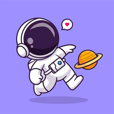 Mignon Astronaute Jouant Football à Planète Balle Dessin Animé