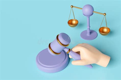 3d Juez Mano De Gavel Sosteniendo Subasta De Martillo Con Escalas De