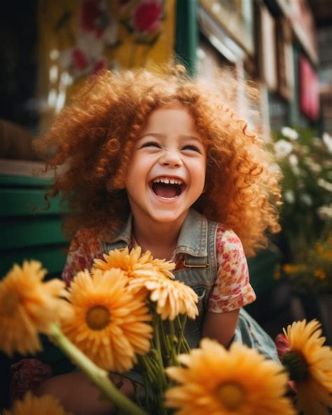 Premium Photo | Portrait of a smiling little girl with a bouquet of flowers