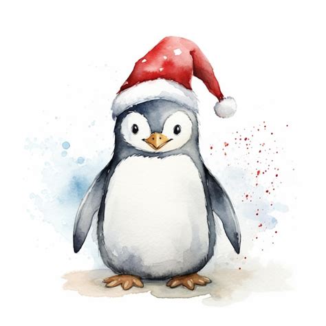 Premium Photo There Is A Watercolor Painting Of A Penguin Wearing A