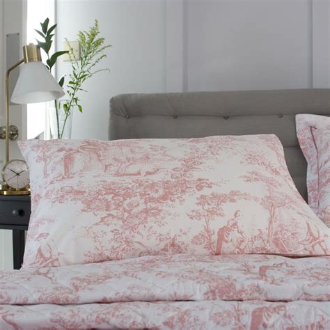 Toile De Jouy Vintage 100 Cotton Pink Duvet Cover Set Super King