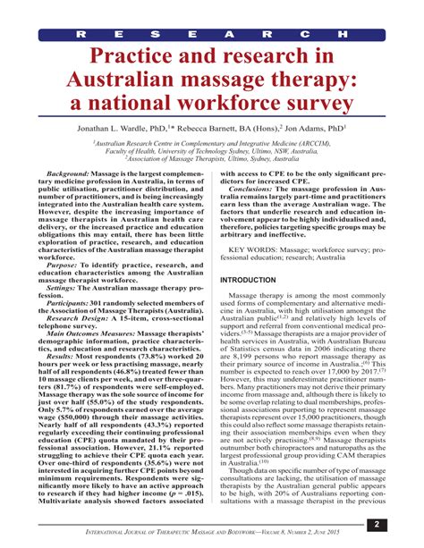 Pdf Practice And Research In Australian Massage Therapy A National Workforce Survey