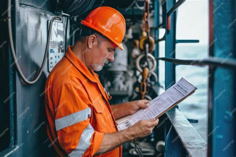 Premium Photo Deck Officer On Deck Of Vessel Or Ship Fills Checklist